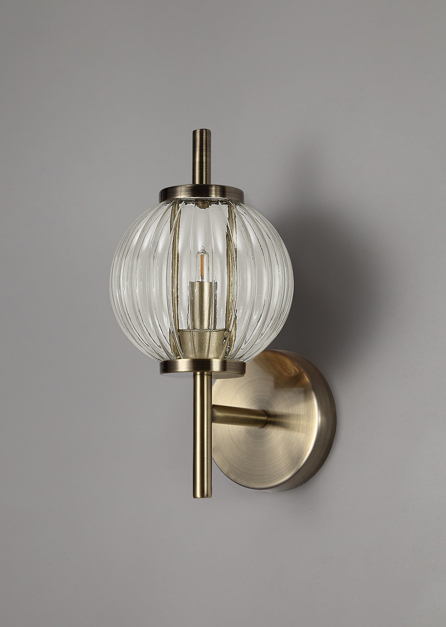 Luminosity Designs - Lustre Segmented Glass Globe Wall Lamp In An Antique Brass Framework, 1 x G9 - Luminosity Designs Ltd