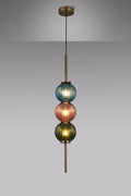 Lustre Segmented Glass Globe Vertical Pendant In An Antique Brass Framework, Blue, Moss and Blush, 3x G9