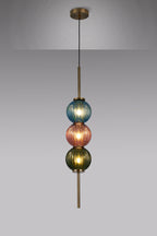 Lustre Segmented Glass Globe Vertical Pendant In An Antique Brass Framework, Blue, Moss and Blush, 3x G9