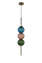 Lustre Segmented Glass Globe Vertical Pendant In An Antique Brass Framework, Blue, Moss and Blush, 3x G9