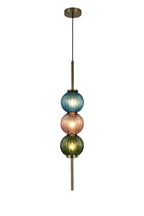 Lustre Segmented Glass Globe Vertical Pendant In An Antique Brass Framework, Blue, Moss and Blush, 3x G9