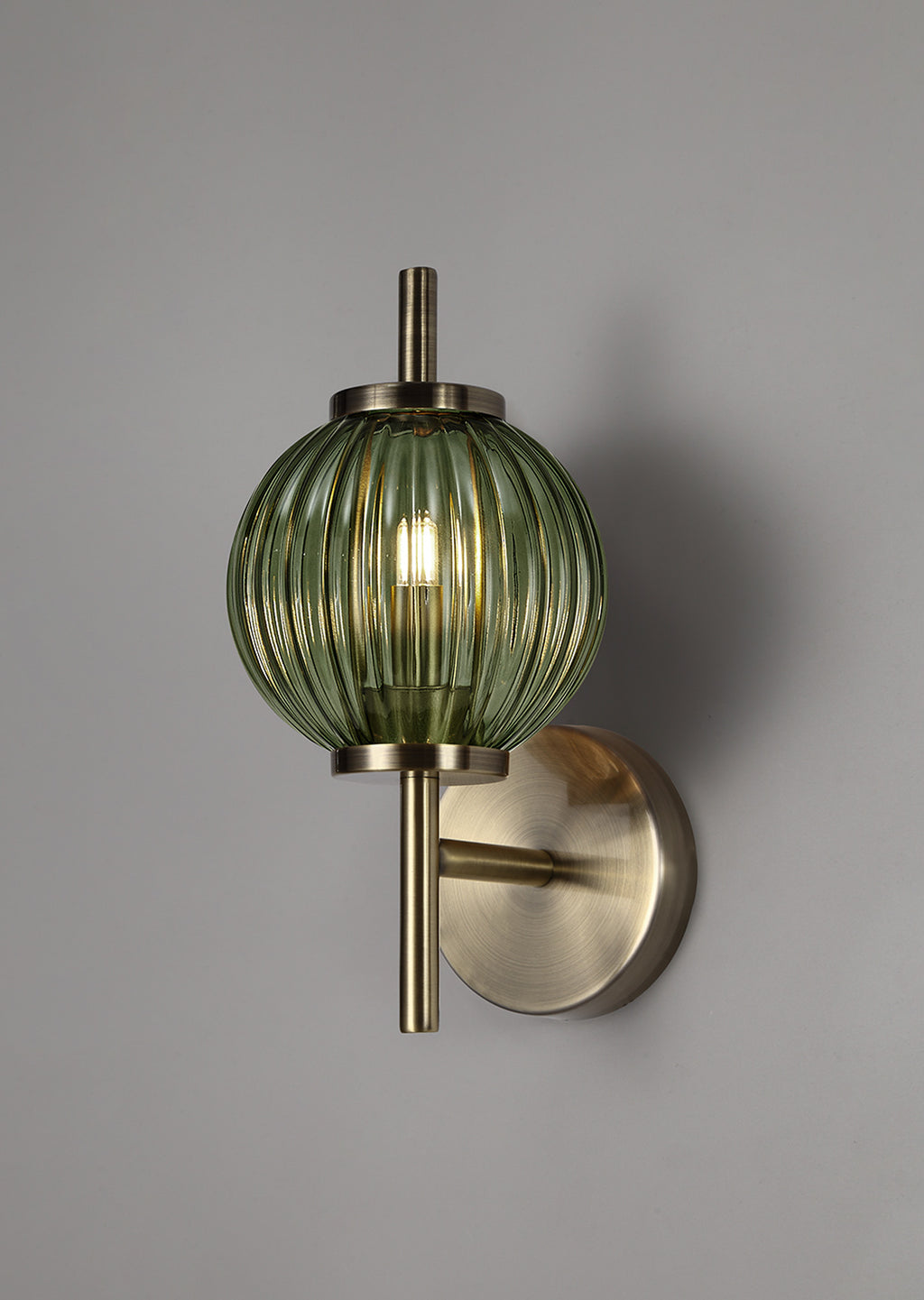 Lustre Segmented Glass Globe Wall Lamp In An Antique Brass Framework, 1 x G9