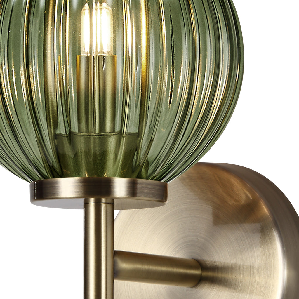 Lustre Segmented Glass Globe Wall Lamp In An Antique Brass Framework, 1 x G9