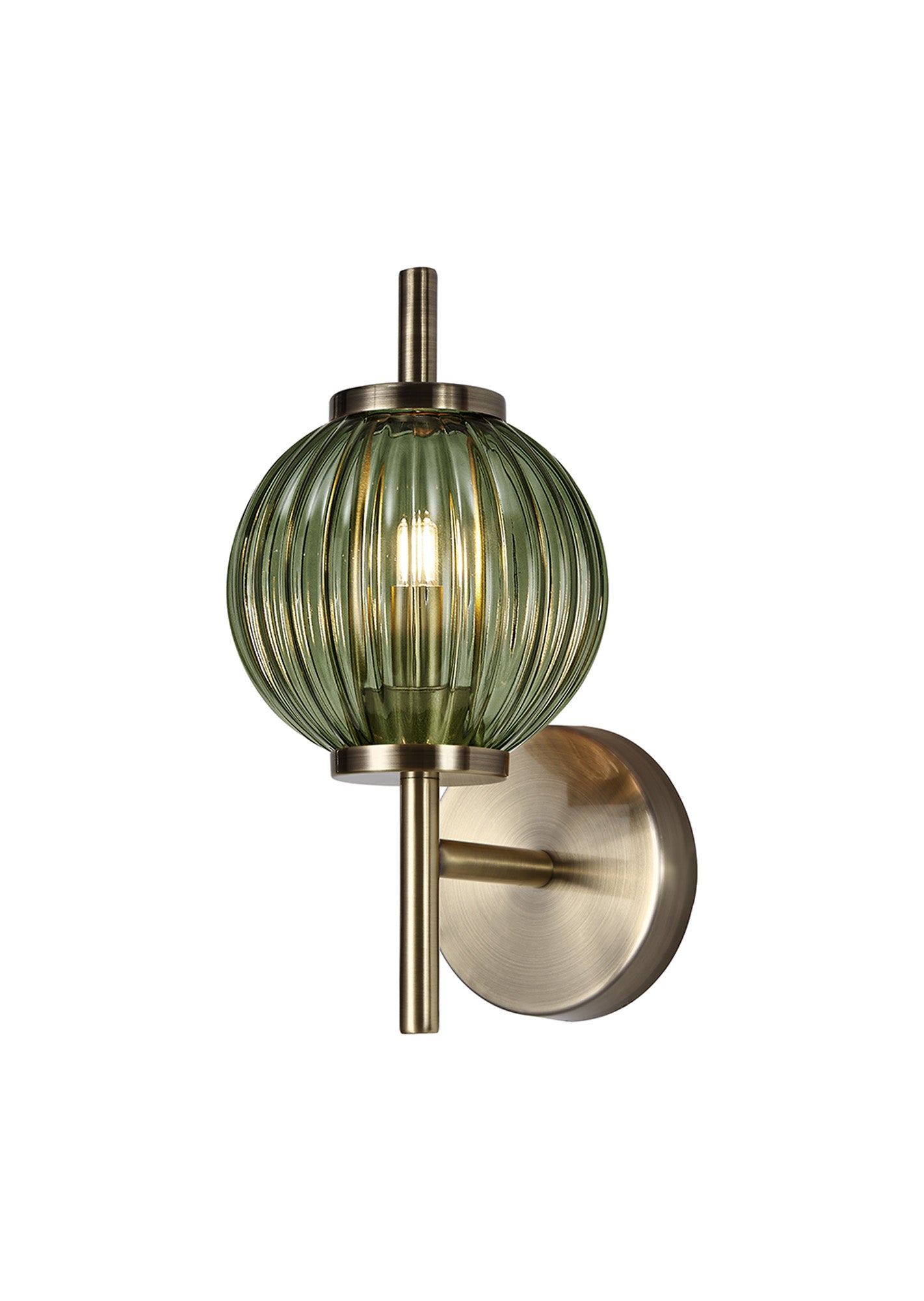 Lustre Segmented Glass Globe Wall Lamp In An Antique Brass Framework, 1 x G9
