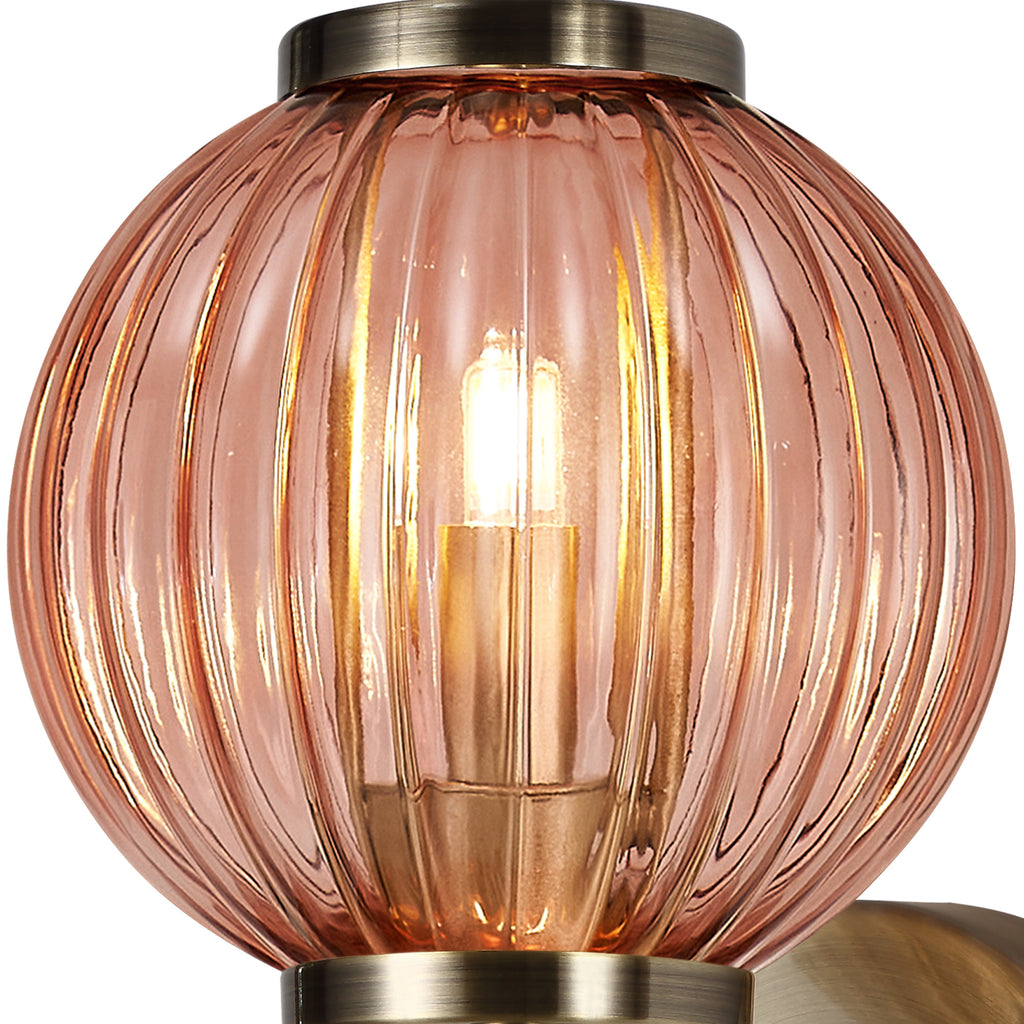 Lustre Segmented Glass Globe Wall Lamp In An Antique Brass Framework, 1 x G9