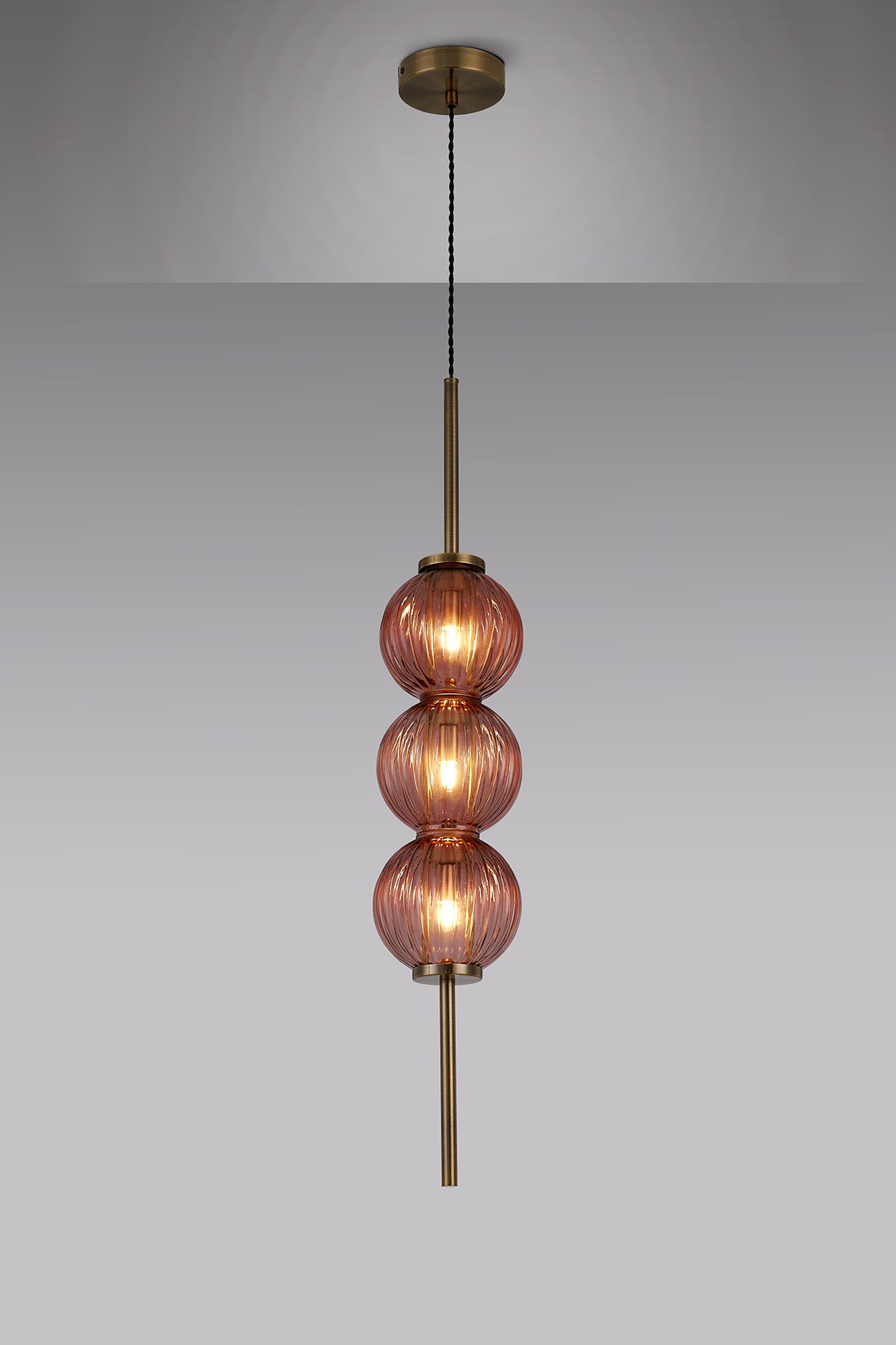 Lustre Segmented Glass Globe Vertical Pendant In An Antique Brass Framework, Single Colour,  3 x G9
