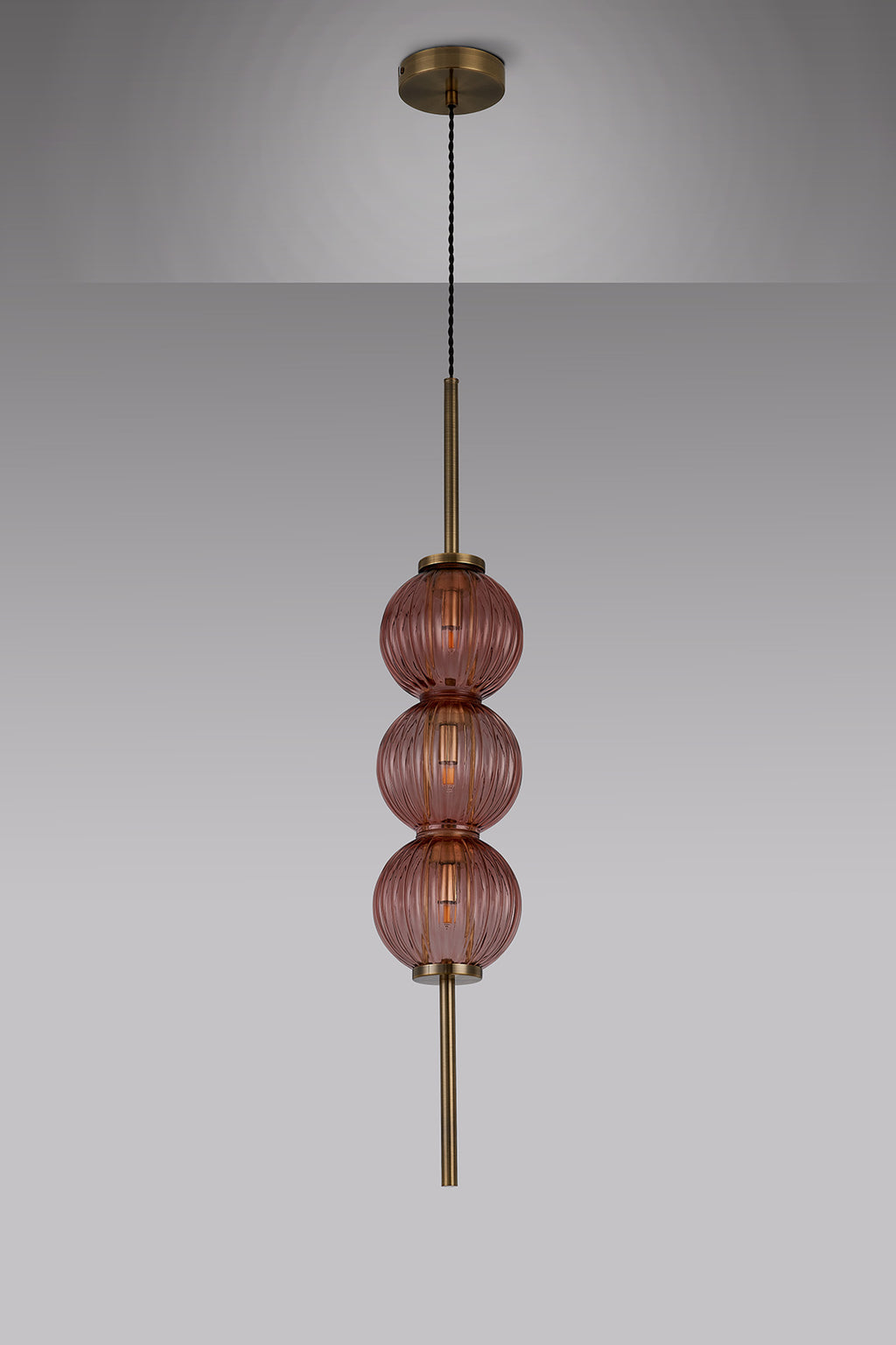 Lustre Segmented Glass Globe Vertical Pendant In An Antique Brass Framework, Single Colour,  3 x G9