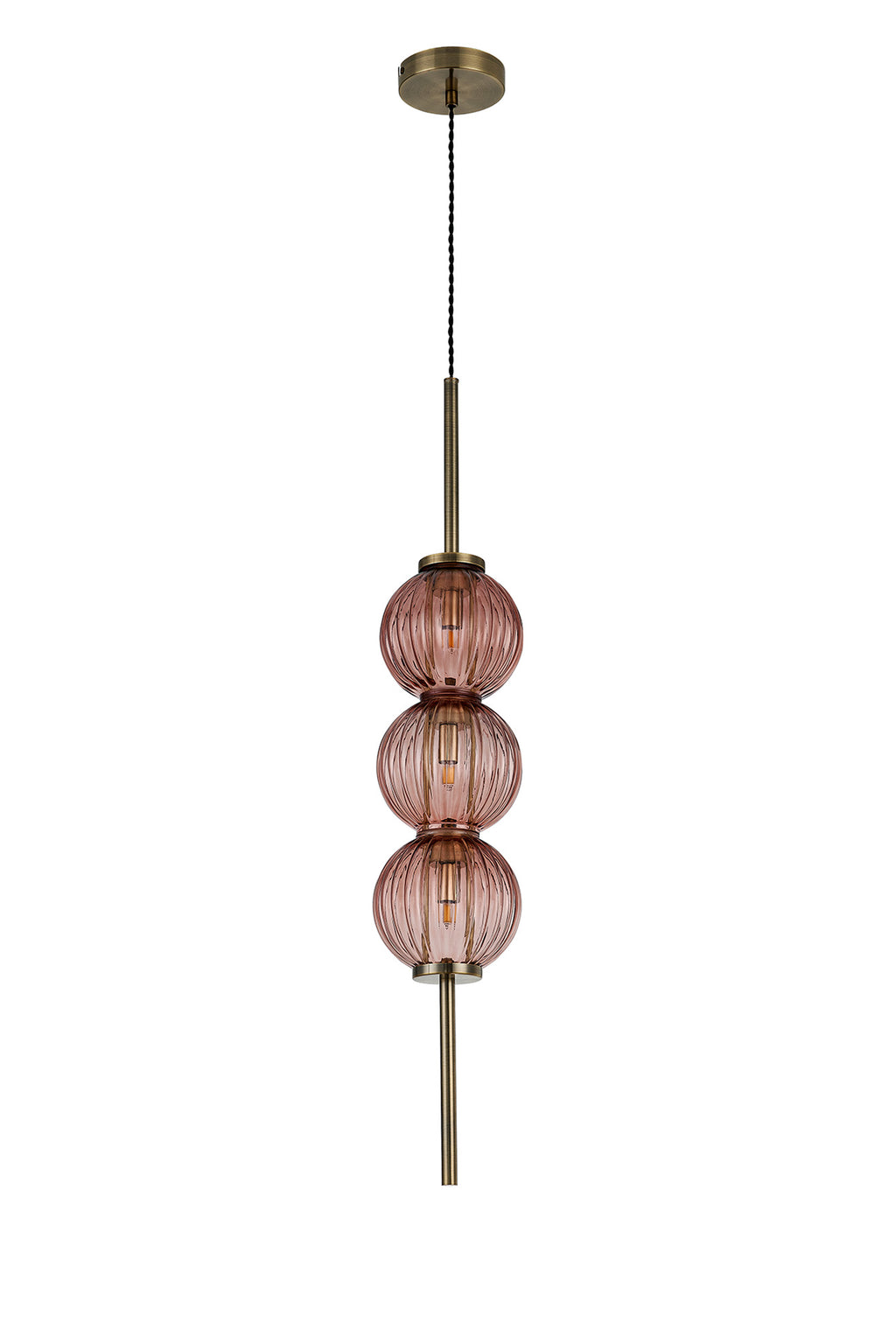 Lustre Segmented Glass Globe Vertical Pendant In An Antique Brass Framework, Single Colour,  3 x G9