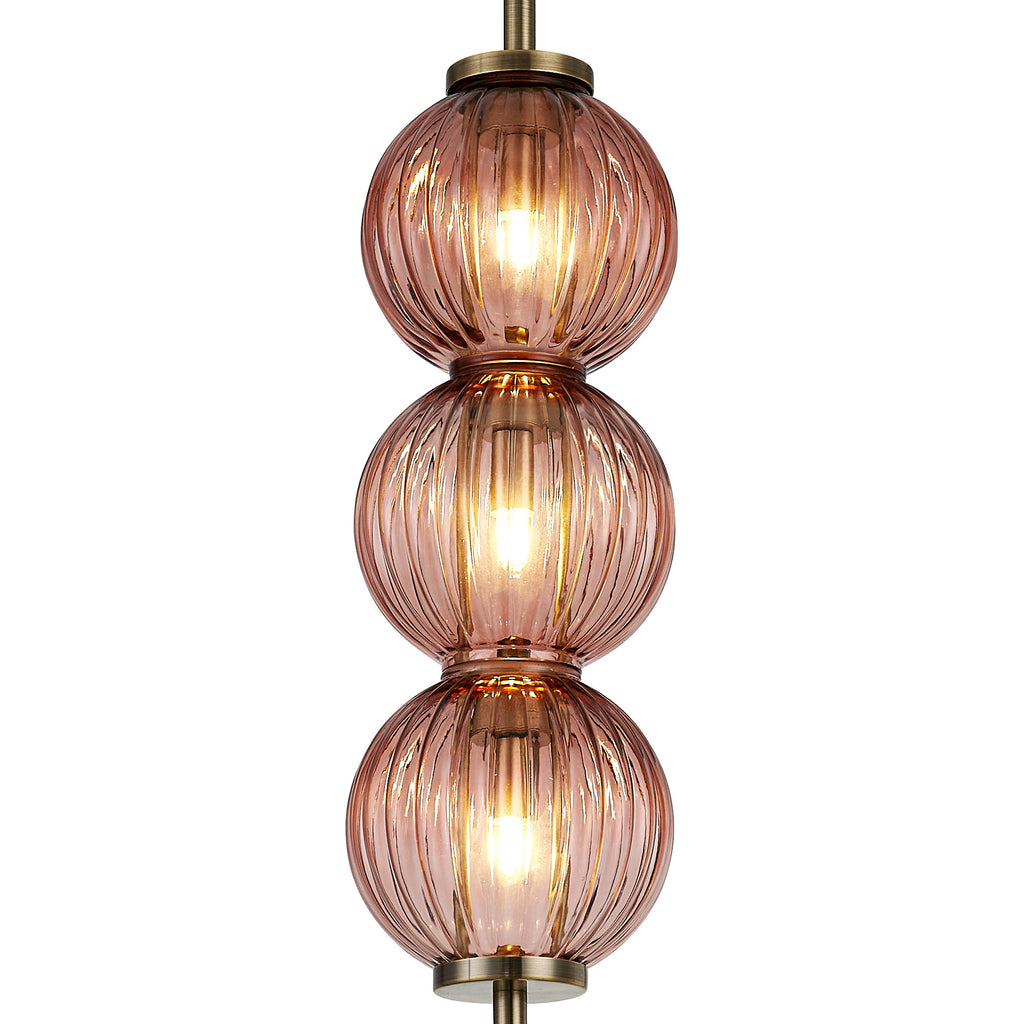 Lustre Segmented Glass Globe Vertical Pendant In An Antique Brass Framework, Single Colour,  3 x G9
