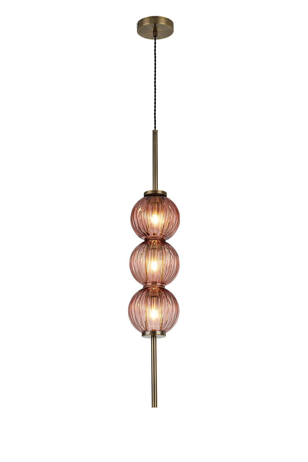 Lustre Segmented Glass Globe Vertical Pendant In An Antique Brass Framework, Single Colour,  3 x G9