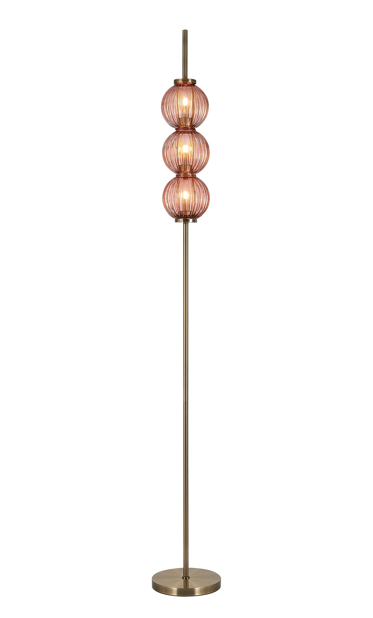 Lustre Segmented Glass Globe Floor Lamp In An Antique Brass Framework, Single Colour,  3 x G9