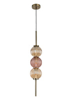 Lustre Segmented Glass Globe Vertical Pendant In An Antique Brass Framework, Amber and Blush, 3x G9