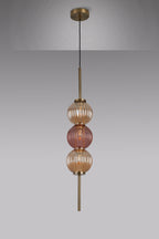 Lustre Segmented Glass Globe Vertical Pendant In An Antique Brass Framework, Amber and Blush, 3x G9