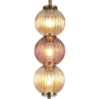 Lustre Segmented Glass Globe Vertical Pendant In An Antique Brass Framework, Amber and Blush, 3x G9