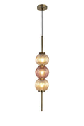 Lustre Segmented Glass Globe Vertical Pendant In An Antique Brass Framework, Amber and Blush, 3x G9