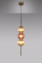 Lustre Segmented Glass Globe Vertical Pendant In An Antique Brass Framework, Amber and Blush, 3x G9