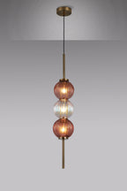 Lustre Segmented Glass Globe Vertical Pendant In An Antique Brass Framework, Iridescent and Blush, 3x G9