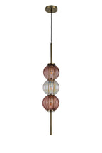 Lustre Segmented Glass Globe Vertical Pendant In An Antique Brass Framework, Iridescent and Blush, 3x G9