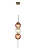 Lustre Segmented Glass Globe Vertical Pendant In An Antique Brass Framework, Iridescent and Blush, 3x G9