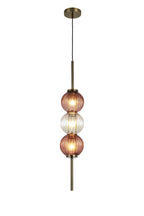 Lustre Segmented Glass Globe Vertical Pendant In An Antique Brass Framework, Iridescent and Blush, 3x G9