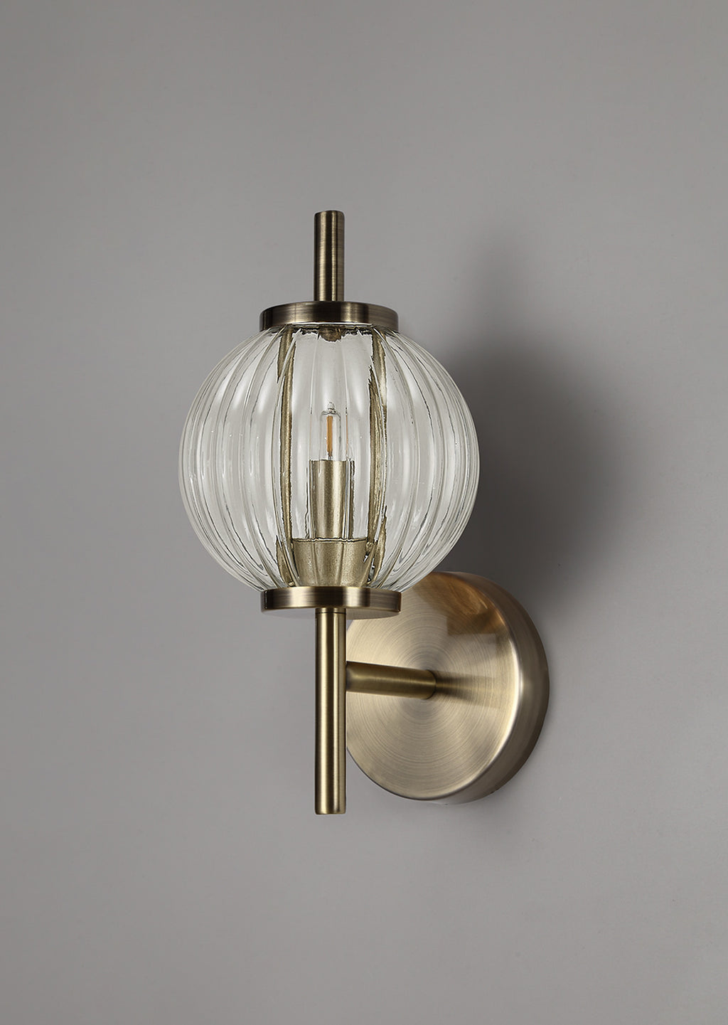 Lustre Segmented Glass Globe Wall Lamp In An Antique Brass Framework, 1 x G9