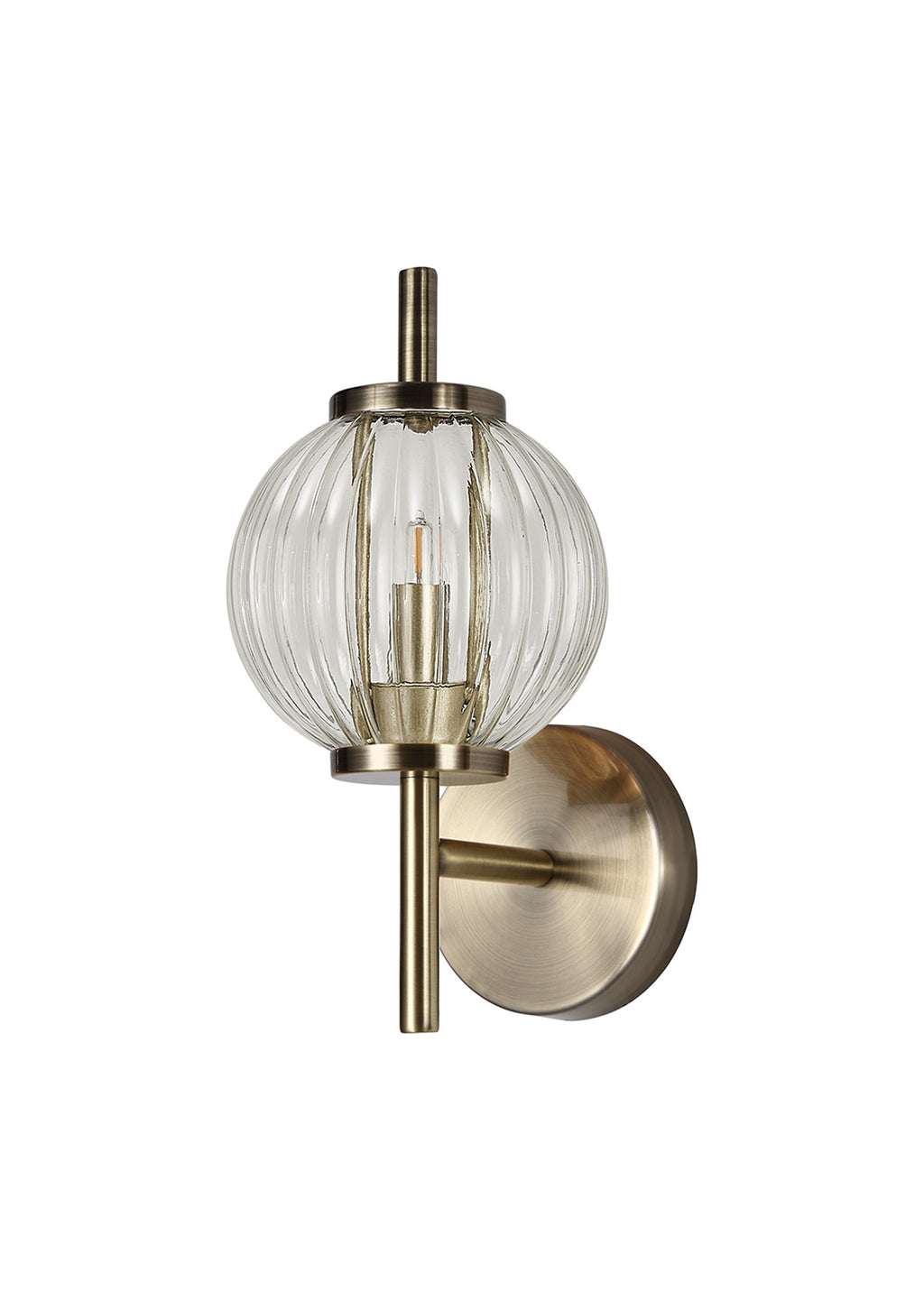 Lustre Segmented Glass Globe Wall Lamp In An Antique Brass Framework, 1 x G9