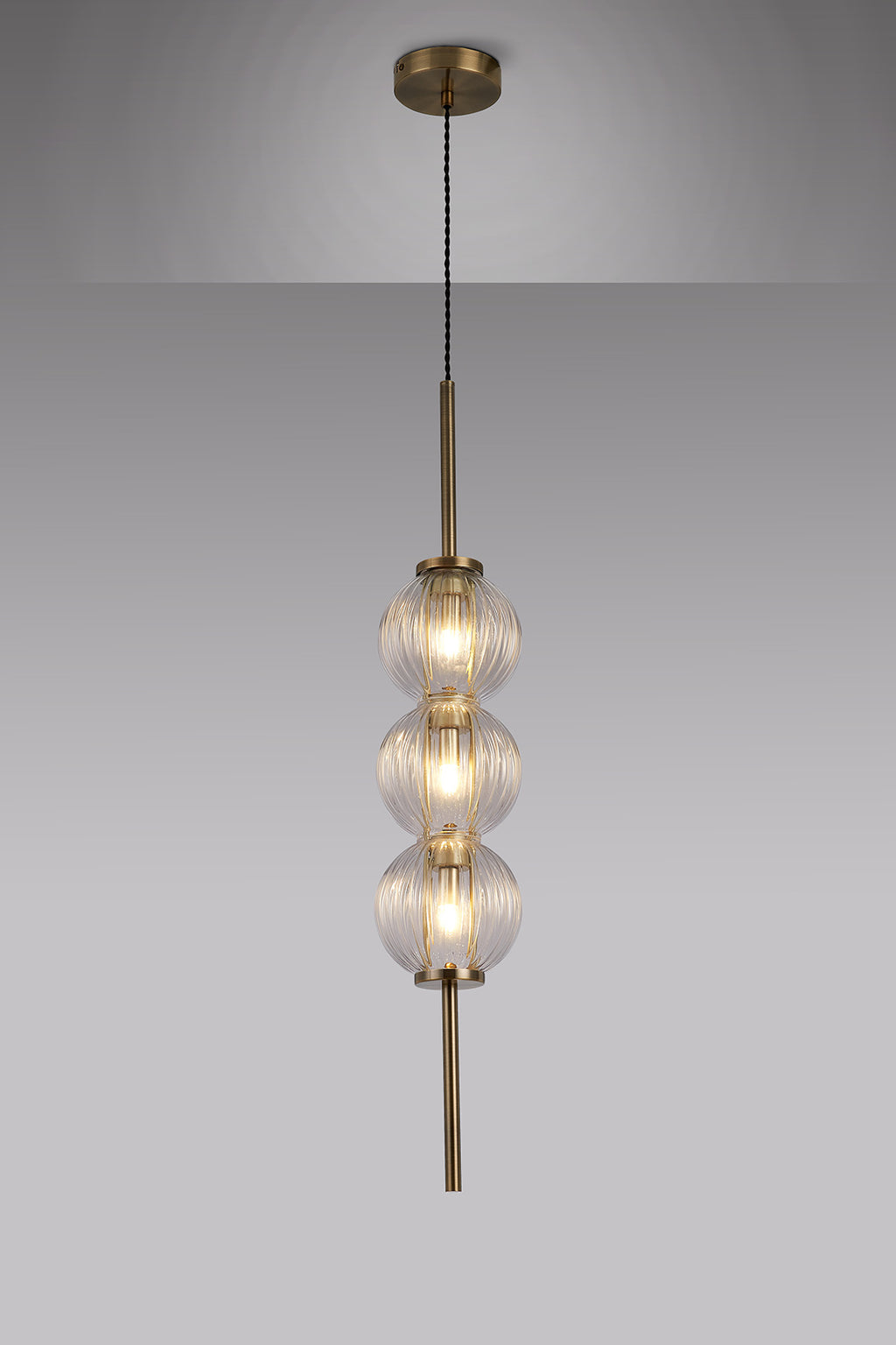 Lustre Segmented Glass Globe Vertical Pendant In An Antique Brass Framework, Single Colour,  3 x G9