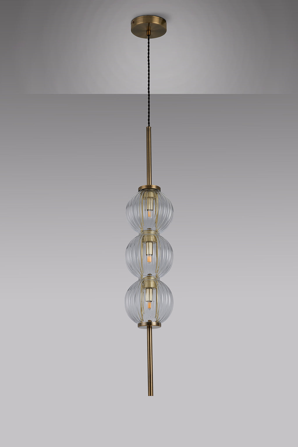 Lustre Segmented Glass Globe Vertical Pendant In An Antique Brass Framework, Single Colour,  3 x G9