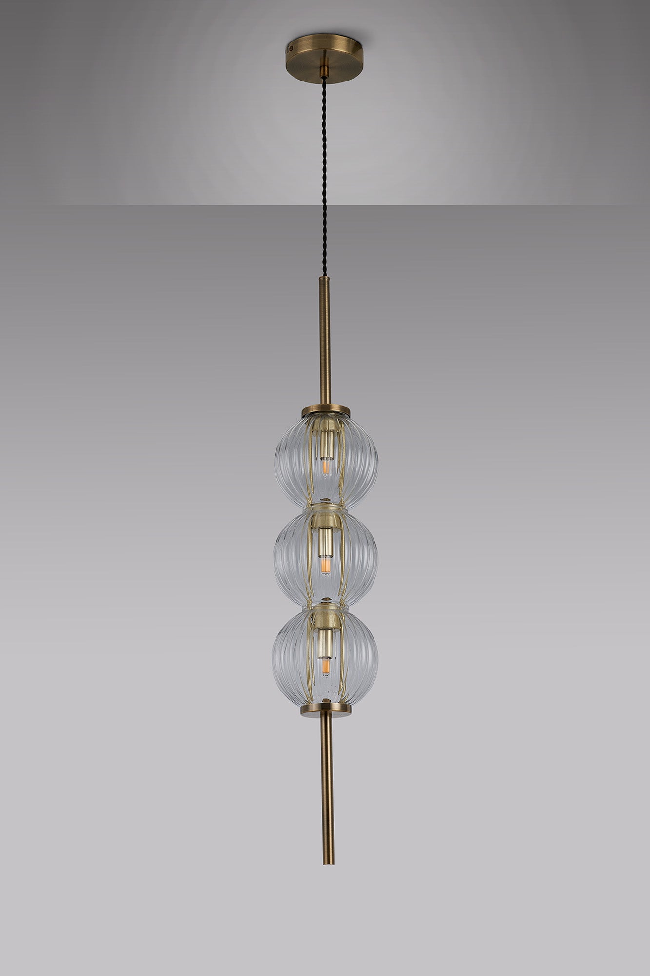 Lustre Segmented Glass Globe Vertical Pendant In An Antique Brass Framework, Single Colour,  3 x G9