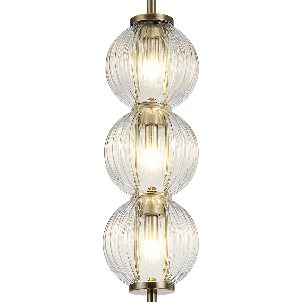 Lustre Segmented Glass Globe Vertical Pendant In An Antique Brass Framework, Single Colour,  3 x G9