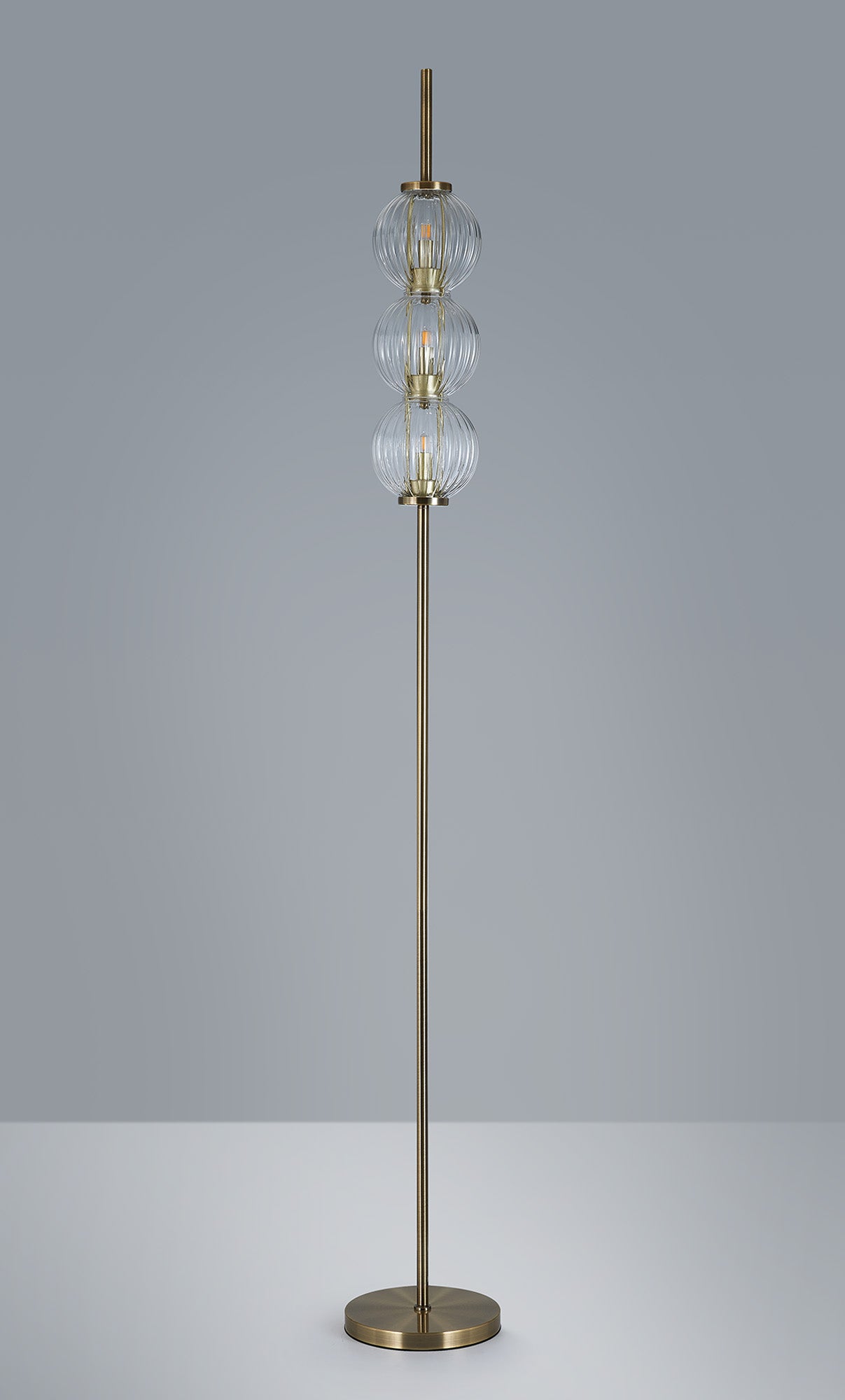Lustre Segmented Glass Globe Floor Lamp In An Antique Brass Framework, Single Colour,  3 x G9