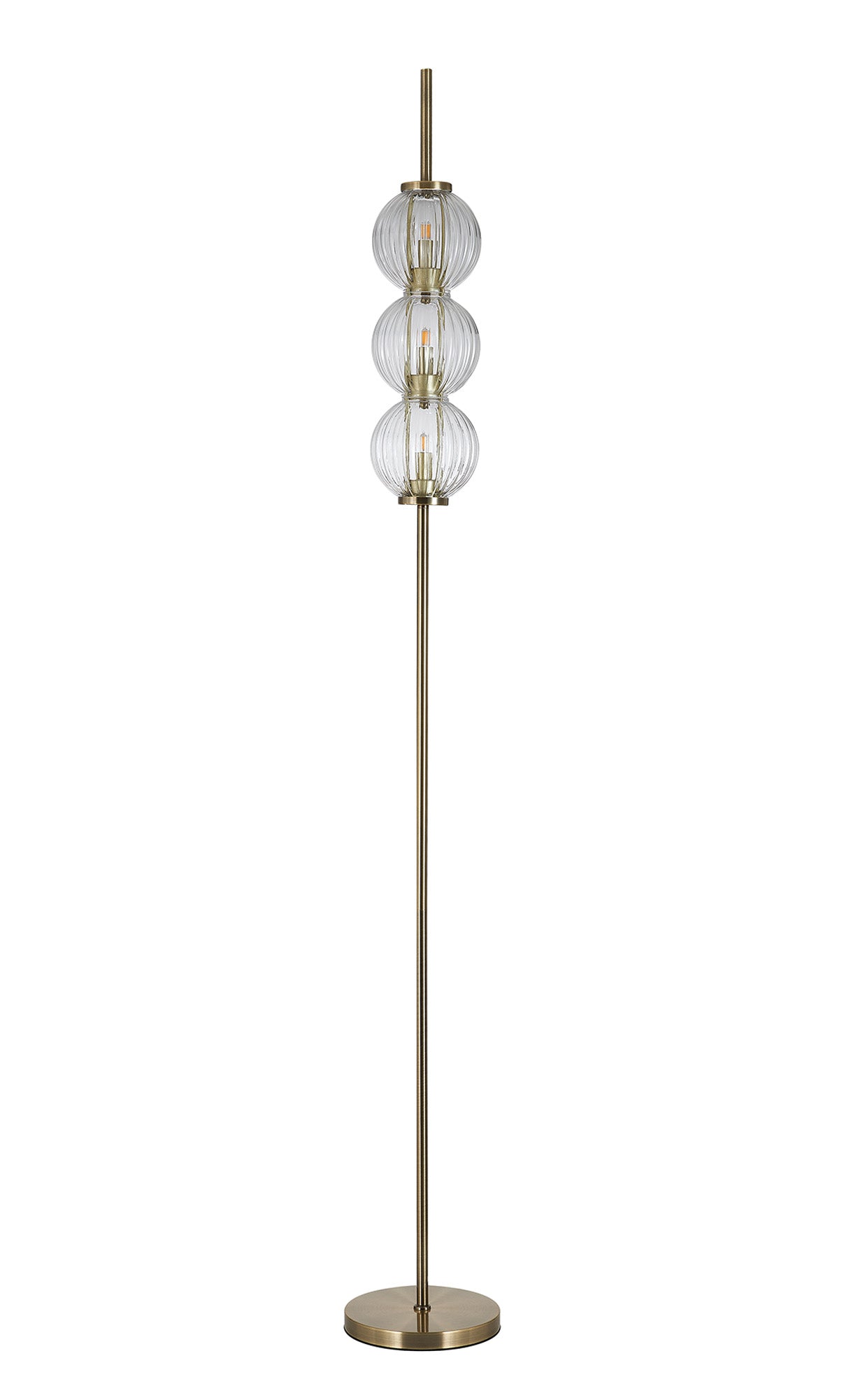 Lustre Segmented Glass Globe Floor Lamp In An Antique Brass Framework, Single Colour,  3 x G9