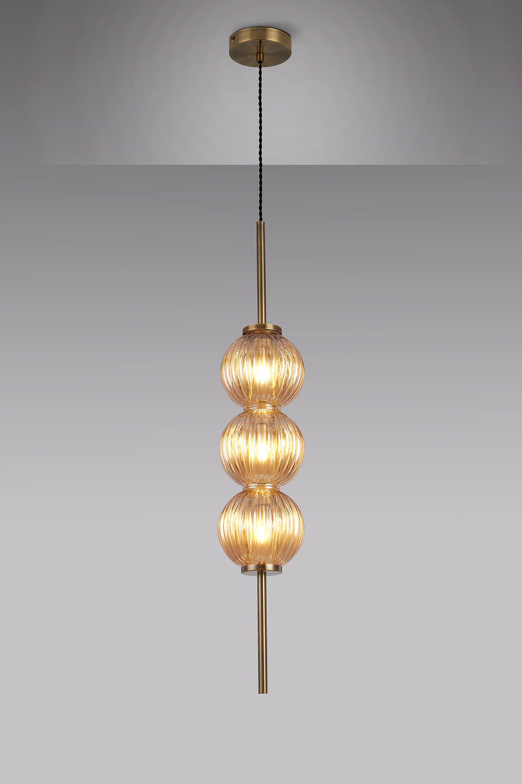 Lustre Segmented Glass Globe Vertical Pendant In An Antique Brass Framework, Single Colour,  3 x G9