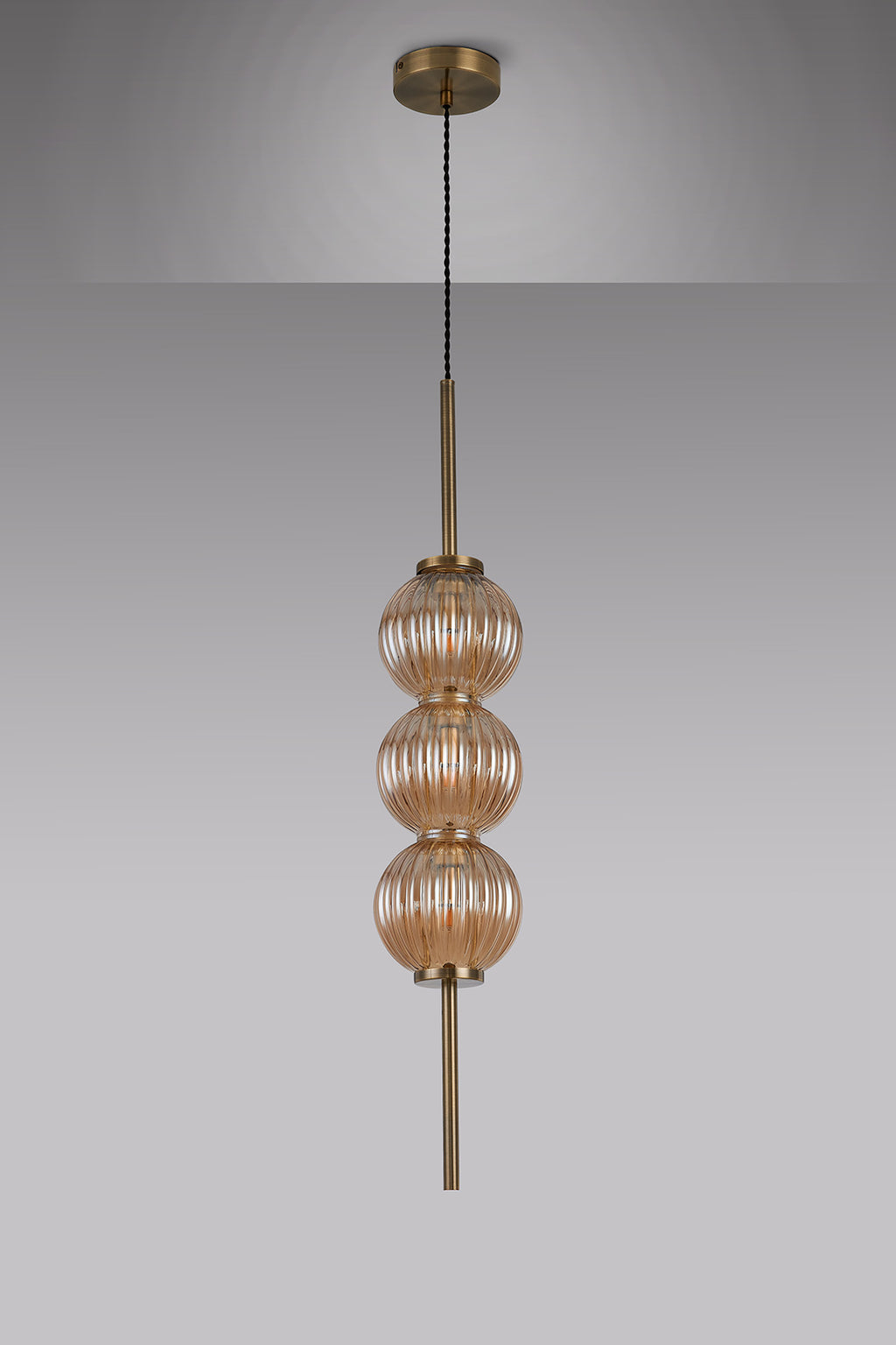 Lustre Segmented Glass Globe Vertical Pendant In An Antique Brass Framework, Single Colour,  3 x G9