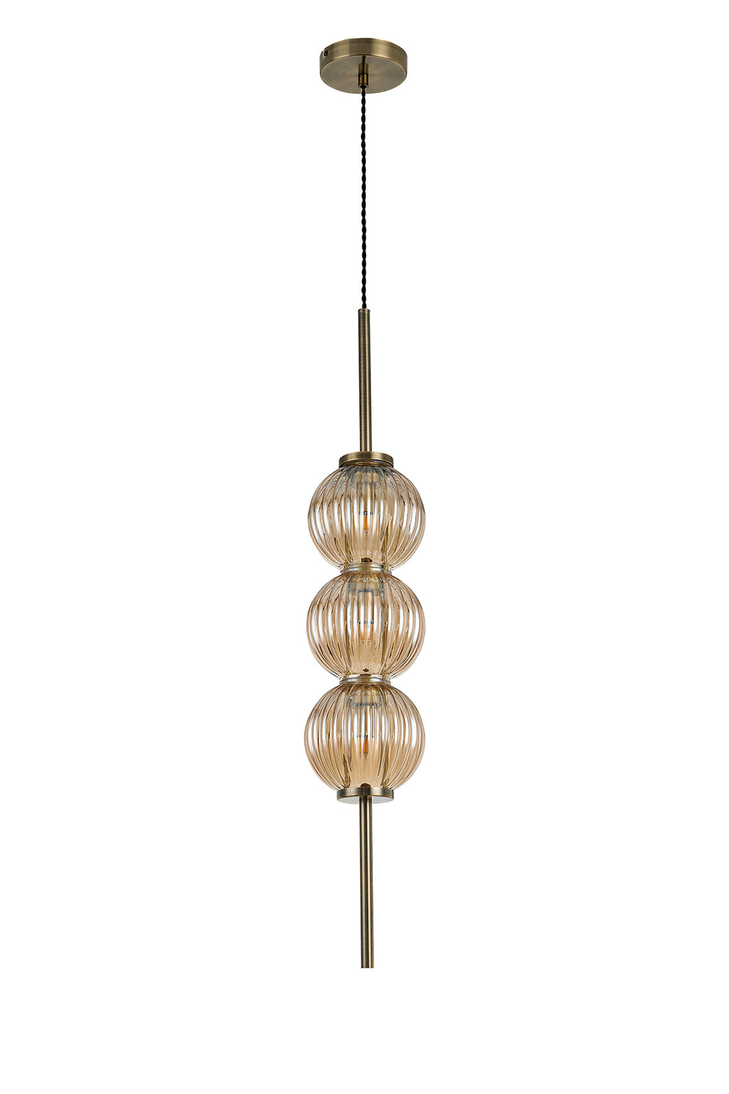 Lustre Segmented Glass Globe Vertical Pendant In An Antique Brass Framework, Single Colour,  3 x G9