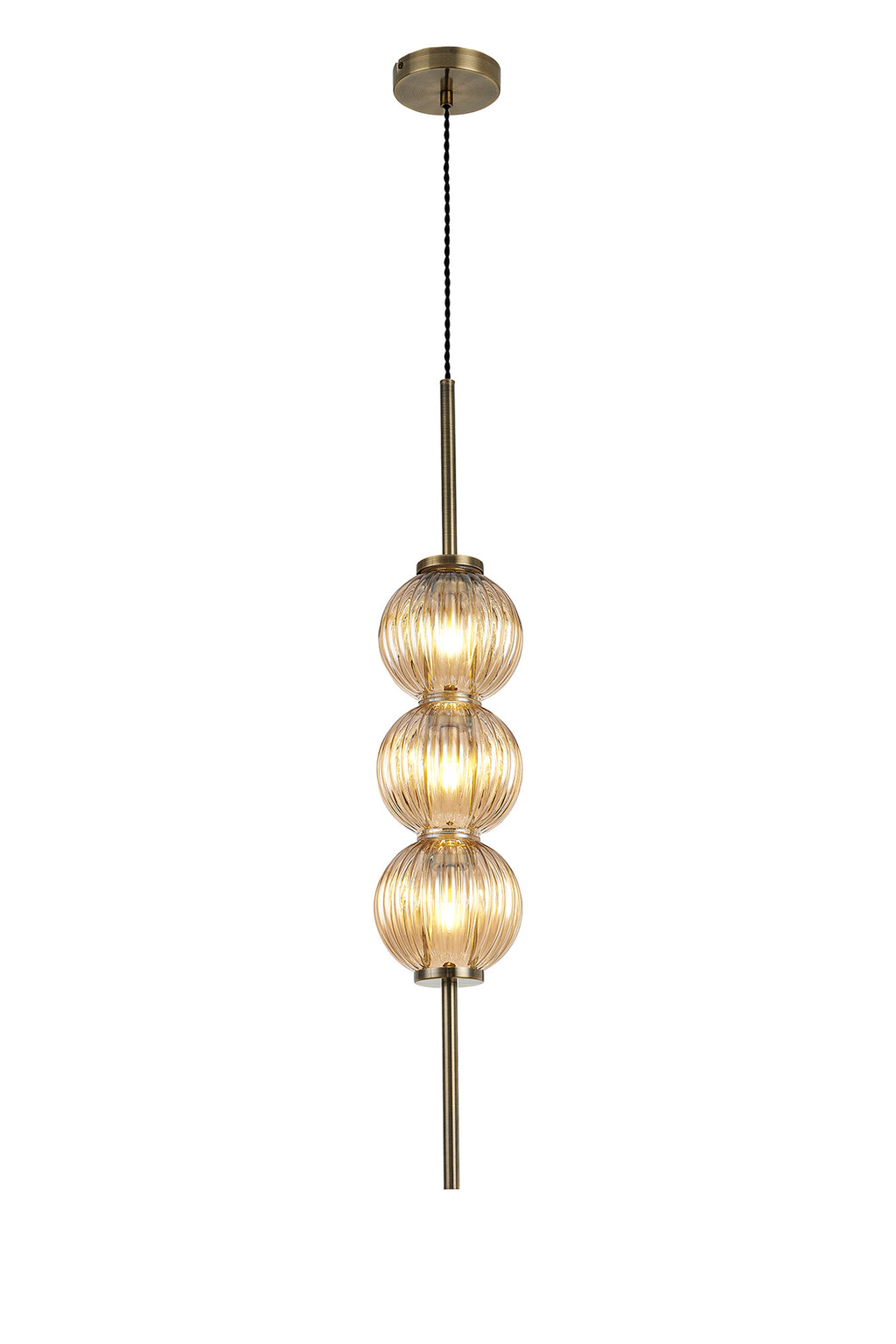 Lustre Segmented Glass Globe Vertical Pendant In An Antique Brass Framework, Single Colour,  3 x G9