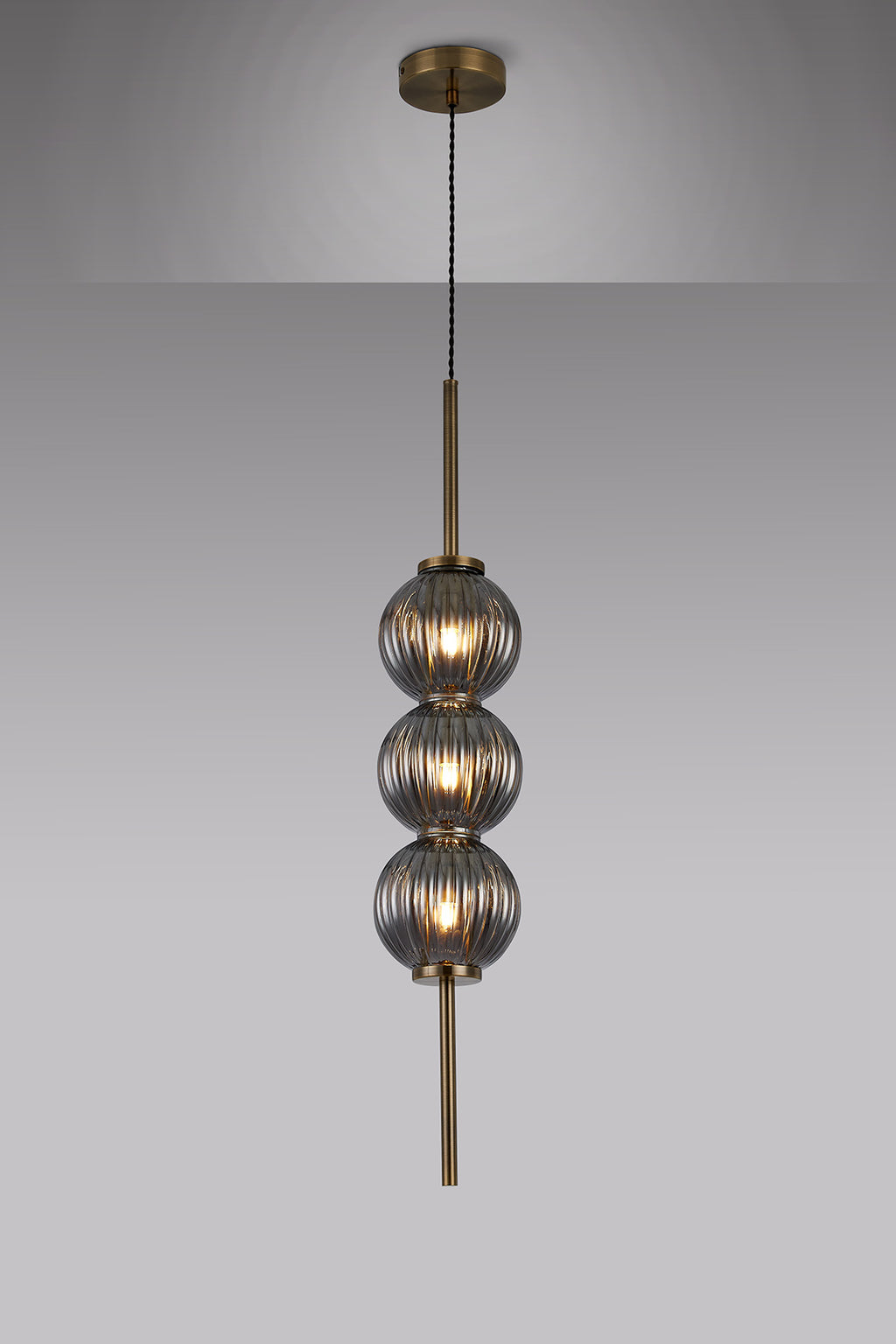 Lustre Segmented Glass Globe Vertical Pendant In An Antique Brass Framework, Single Colour,  3 x G9