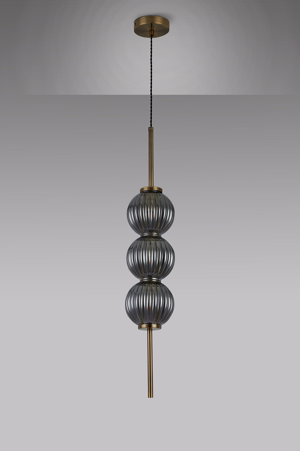 Lustre Segmented Glass Globe Vertical Pendant In An Antique Brass Framework, Single Colour,  3 x G9