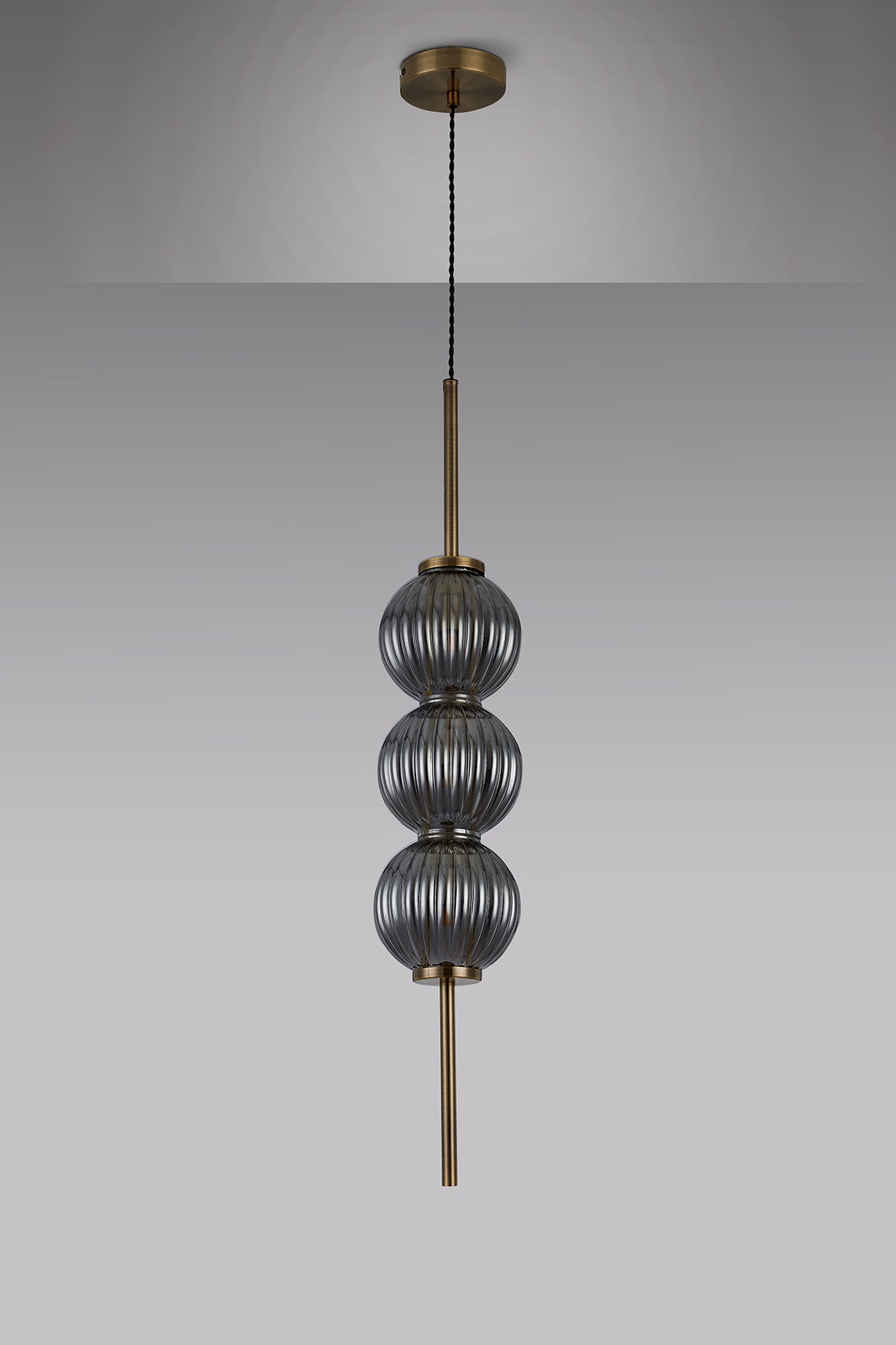 Lustre Segmented Glass Globe Vertical Pendant In An Antique Brass Framework, Single Colour,  3 x G9