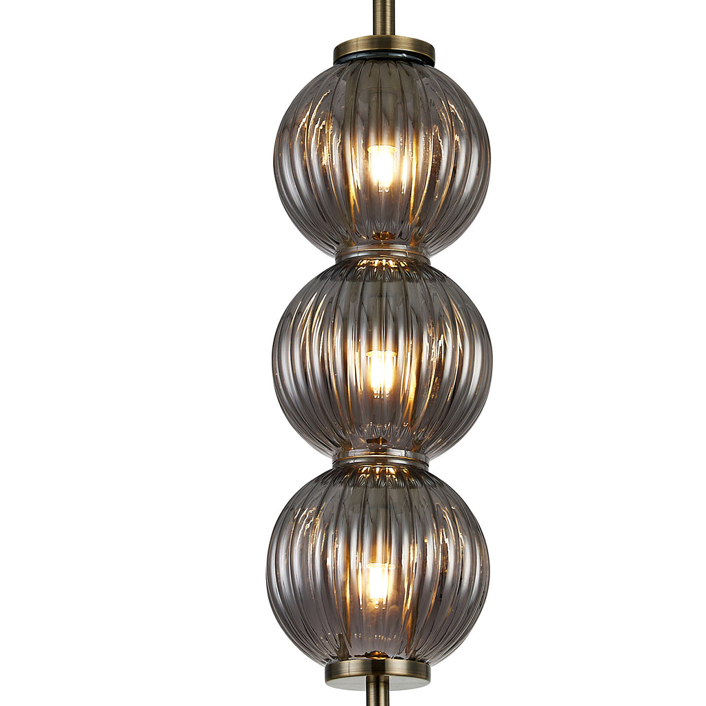 Lustre Segmented Glass Globe Vertical Pendant In An Antique Brass Framework, Single Colour,  3 x G9