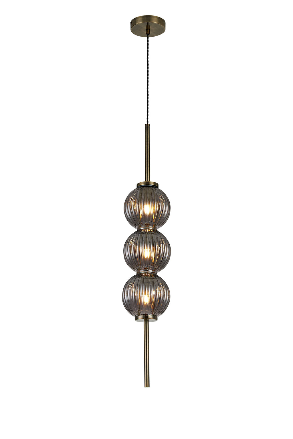 Lustre Segmented Glass Globe Vertical Pendant In An Antique Brass Framework, Single Colour,  3 x G9