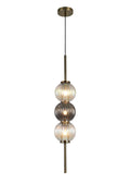 Lustre Segmented Glass Globe Vertical Pendant In An Antique Brass Framework, Iridescent and Smoke, 3x G9