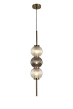 Lustre Segmented Glass Globe Vertical Pendant In An Antique Brass Framework, Iridescent and Smoke, 3x G9