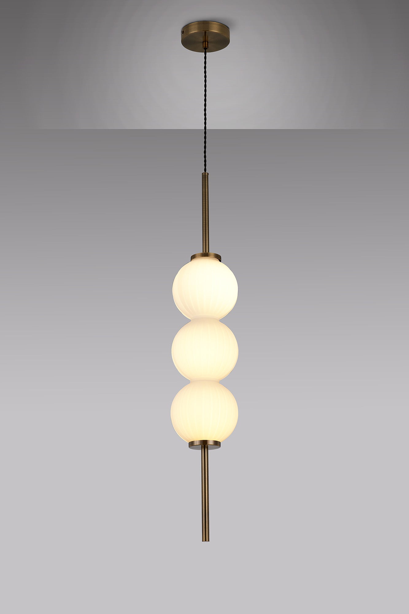 Lustre Segmented Glass Globe Vertical Pendant In An Antique Brass Framework, Single Colour,  3 x G9
