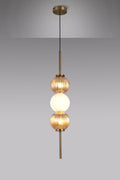 Lustre Segmented Glass Globe Vertical Pendant In An Antique Brass Framework, Amber and Opal, 3x G9