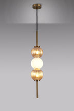 Lustre Segmented Glass Globe Vertical Pendant In An Antique Brass Framework, Amber and Opal, 3x G9