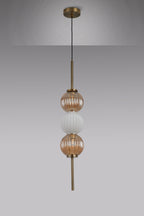 Lustre Segmented Glass Globe Vertical Pendant In An Antique Brass Framework, Amber and Opal, 3x G9