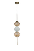 Lustre Segmented Glass Globe Vertical Pendant In An Antique Brass Framework, Amber and Opal, 3x G9