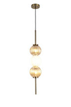 Lustre Segmented Glass Globe Vertical Pendant In An Antique Brass Framework, Amber and Opal, 3x G9