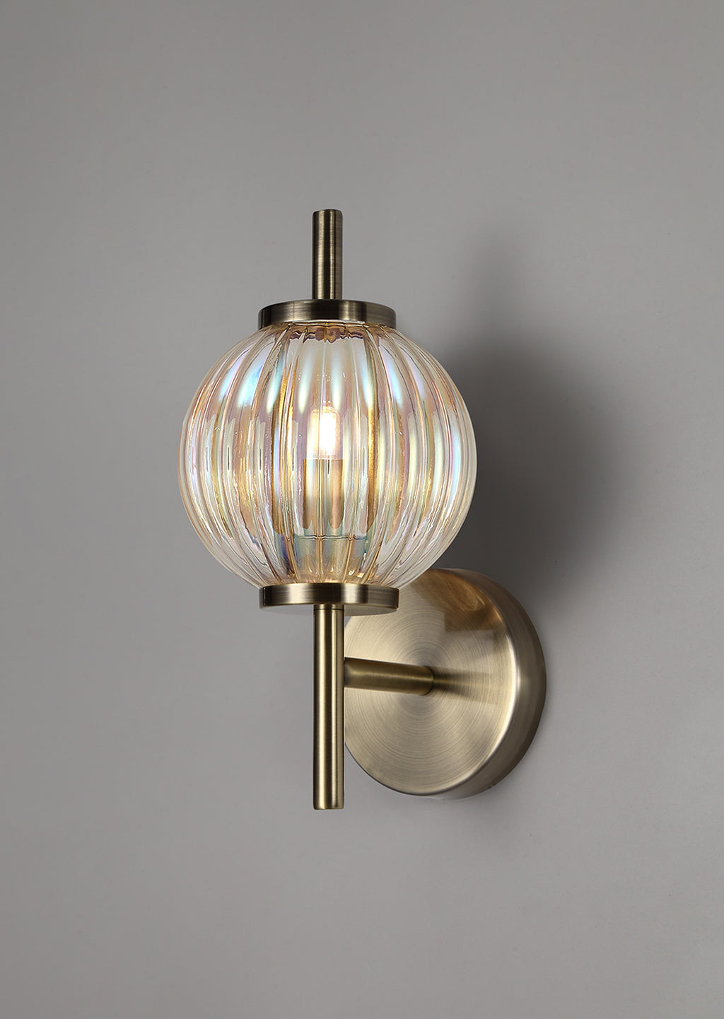 Lustre Segmented Glass Globe Wall Lamp In An Antique Brass Framework, 1 x G9